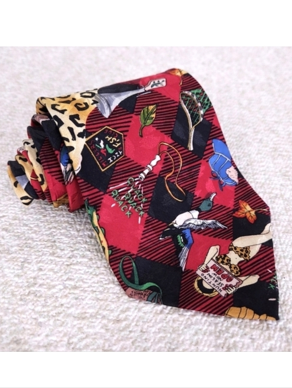 Vintage Nicole Miller Silk Tie Red Black Plaid Necktie 90s 1992